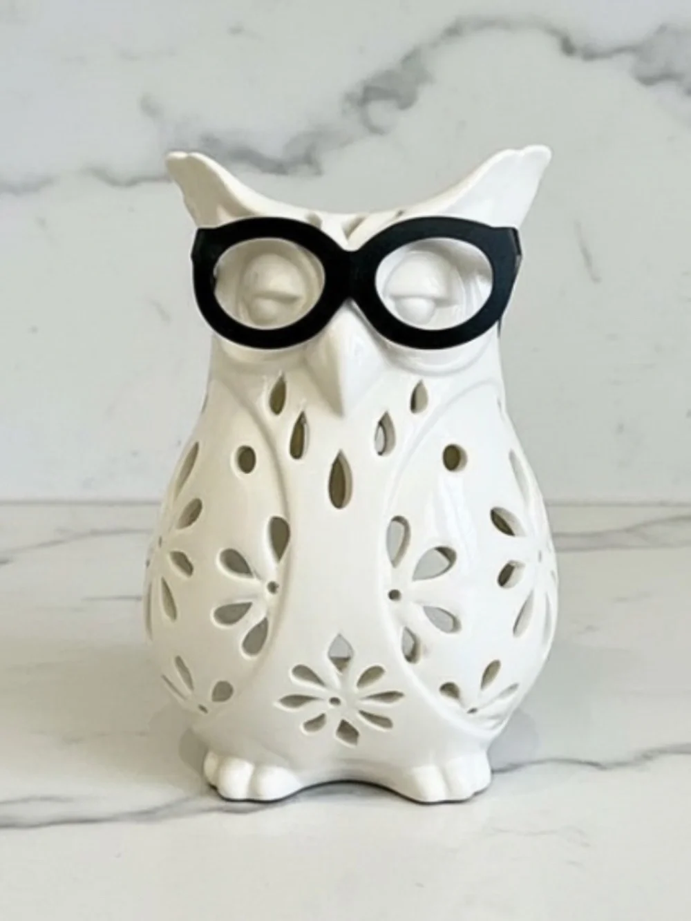 White Ceramic Owl Candle Holder